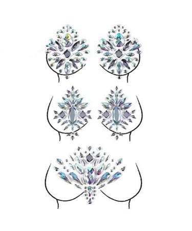 WWahuayuan 3 Sheets Crystal Festival Face Jewels Gem Nipple Chest Sticker Party Bindi Body Jewelry Stickers Nightclub Masquerade Rhinestone Makeup Tattoo Temporary Face Rocks