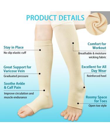 ACWOO Compression Stockings for Women & Men - 2 Pairs of Medical Support Socks (15-20 mmHg) - Open Toe Black & Beige Thrombosis Socks for Running Sports Flight & Cycling - Buy Online on GoSupps.com
