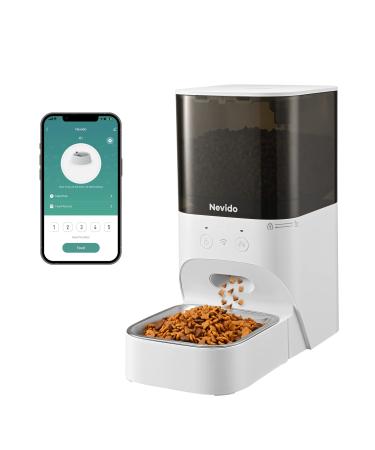 Nevido Automatic Cat Feeders,Wi-Fi Automatic Dog Feeder with App Control,Stainless Steel Bowl,Timed Smart Pet Feeder with Desiccant Bag,Up to 20 Portions 10 Meals Per Day & 30s Voice Recorder,4L Wi-Fi Version D-Cell Battery (exclude)