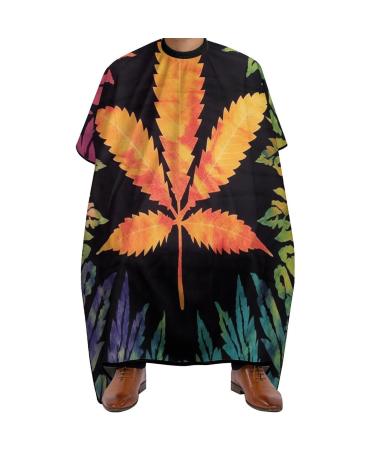 Marijuana Weed Leaf Psychedelic Boho Professional Barber Cape Polyester Hair Cutting Salon Cape Water Stain Resistant Apron Cutting Hair Beard Hairdressing Cape Anti-Static Haircut 56.7 66.9 Inch (1 P
