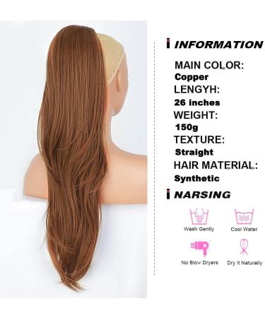 PORSMEER Auburn Brown Synthetic Drawstring Ponytail Extension - 26 Inch Natural Straight Wavy Hairpiece for Women and Girls - Buy Online on GoSupps.com