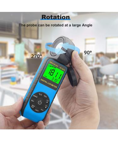 AP-881D Digital Light Meter with Ambient Temperature Measurement up to 400,000 Lux - Rotatable Head, 270 Display, Data Hold, Backlight (Blue) - Buy Online on GoSupps.com
