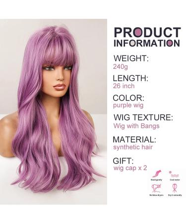 AISI QUEENS 26 inch Long Purple Wavy Wig with Bangs for Women - Heat Resistant Synthetic Wig for Halloween, Cosplay, and Daily Party - Buy Online on GoSupps.com
