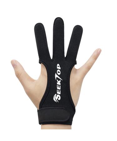 Seektop Archery Gloves Shooting Hunting Leather Three Finger Protector for Youth Adult Beginner Black Medium