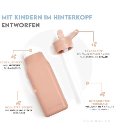 Neon Kactus Children's Silicone Water Bottle Leak-Proof Dishwasher-Safe BPA-Free & Plastic-Free Perfect for School Travel & Sports Rosa Flamingo - Buy Online on GoSupps.com