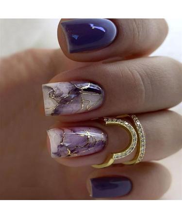 Wearing nail art pieces purple gold marble pattern false nails square nail pieces finished nail patches 1 count (Pack of 1) - Buy Online on GoSupps.com