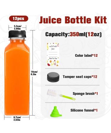 Lot de 12 bouteilles de jus de 355 ml avec couvercles r utilisables en plastique pour jus lait smoothie fruits autocollants - Buy Online on GoSupps.com
