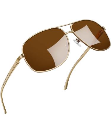 Joopin Polarised Sunglasses Mens UV Protection Al-Mg Metal Frame Double Bridge Aviation Sunglasses for Men Women Sun Glasses for Driving A04-gold Frame Brown Lens