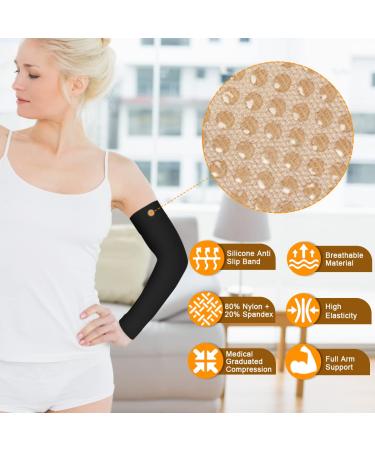 Normers 20-30 mmHg Compression Arm Sleeve for Men & Women - Full Arm Support with Silicone Band - Graduated Compression Brace for Arthritis, Swelling, Bursitis, DVT - Black, Small - Buy Online on GoSupps.com