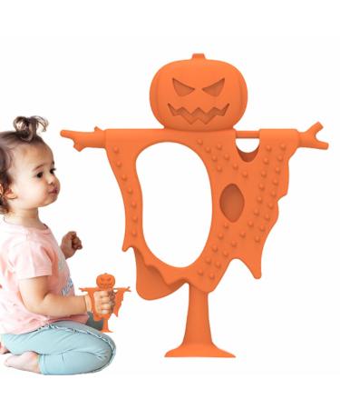 Shenrongtong silicone bite ring for babies pumpkin silicone bite ring |Silicone bite ring in food quality-pumpkin man design food-safe easy to grasp for children from 3 months orange