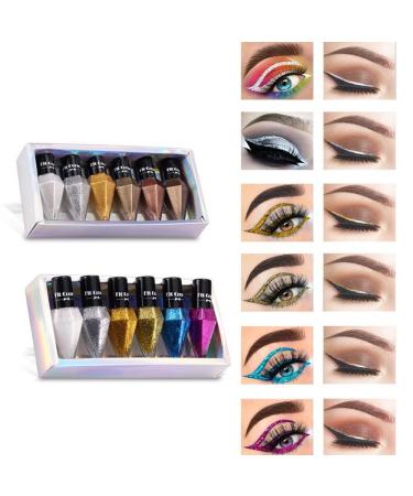 UOCK 6-color glitter liquid eyeliner set  metallic glitter eyeshadow  waterproof and long-lasting glowing eyeliner shiny eye makeup (02)