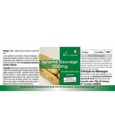 Vitamin trend Wild Yam Extract 300mg 30 capsules with vitamin C E betacarotene zinc and selenium yam extract standardized to 20 diosgenin high dosage vegan Vitamintrend - Buy Online on GoSupps.com