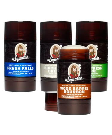 Dr. Squatch | Natural Deodorant for Men — Aluminum-Free Odor Control Deodorant for Men — Birchwood Breeze, Cool Fresh Aloe, Fresh Falls, Wood Barrel Bourbon (4 Pack)