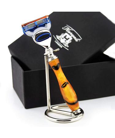 New output-Ambar & Schwarz-5 EDGE razor with luxury handle and stainless steel chrome-rasier-knife stand-perfect for every razor