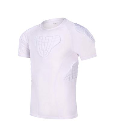 TUOY Youth Boys Padded Protective Shirts Paddded Compression Shirts for Football Paintball Baseball White Padded Shirt Medium