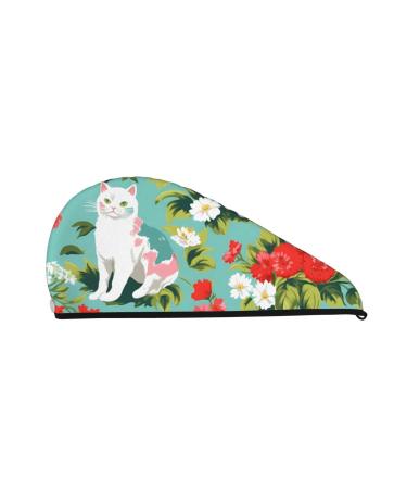 Vintage Cats and Flowers Microfiber Hair Towel Soft Super Absorbent Hair Towel Wrap for Women Coral Velvet Quick Dry Hair Cap for Long Curly and Thick Hair