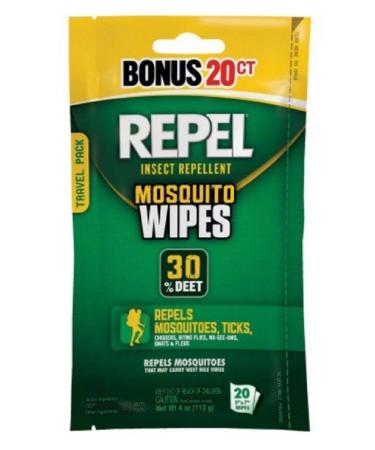 Repel 94100 Sportsmen 30-Percent Deet Mosquito Repellent Wipes, 2 Packs of 20 Count - 40 Total!