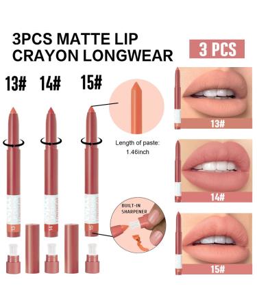 3Pcs Matte Lipstick and Lip Crayon Set - Nude Beige, Rose Pink, Brownish Orange | Waterproof Long Lasting 24 Hours | Includes Lip Liner Pencil, Sharpener | Original 24hr Lipstick - 3 Count Pack - Buy Online on GoSupps.com