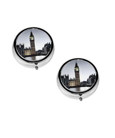 (London) Round Pill Box 3 Compartment Pill Box Mini Decorative Pocket Purse Portable Travel Medicine Tablet Vitamin Holder Organizer Pill Case