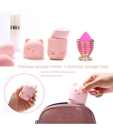 Makeup Sponge Holder Set: Beauty Blender Case, Drying Stand & Storage Containers - Pink/Gold - Buy Online on GoSupps.com