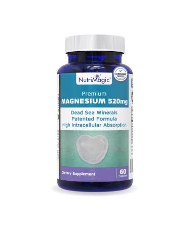 NutriMagic 520mg Patented High Absorption Elemental Magnesium from Oxide, Dead Sea Minerals Complex (1 Bottle, 2-Month Supply (60 Capsules))