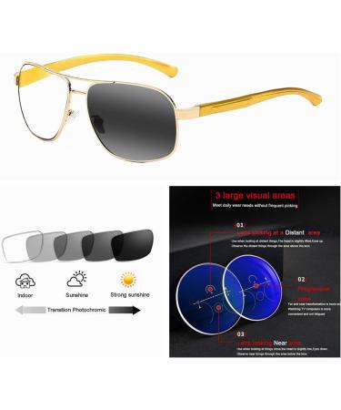 Shop UV400 Multifocal Progressive Sunglasses for Men & Women - Transition Photochromic Reading Glasses in Gold 2.75x | International Shipping Available - Buy Online on GoSupps.com