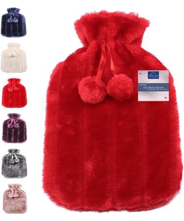 VIROSA Hot Water Bottle with Premium Cozy Fluffy Cover - Large 2L Capacity - Red | Soothes Back, Neck, and Leg Pain - Buy Online on GoSupps.com
