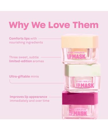 BABE ORIGINAL Lip Mask Minis Trio, Set of 3, Overnight Lip Mask for Dry Lips | Frosted Vanilla, Sweet Mint & Sugar Plum Scented | Vitamin E, Roship Oil & Hyaluronic Acid for Smoother, Moisturized Lips - Buy Online on GoSupps.com