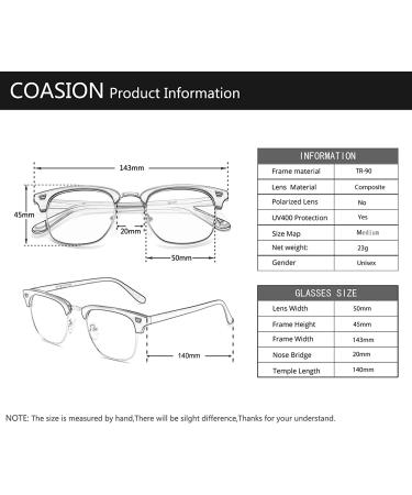 COASION Blue Light Blocking Semi-Rimless Glasses | Tortoise/Gold Frame | 50mm Clear Lens Computer Game Eyewear - Buy Online on GoSupps.com