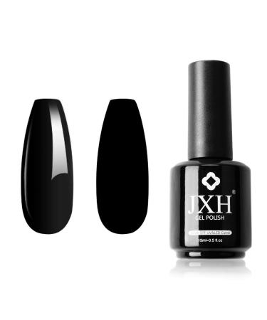 JXH Black Gel Nail Polish  15ml Black Pure Black Color Soak Off Gel Nail Polish  Nail Gel Polish Colors  Professional UV LED Nail Art Manicure for Salon Designs and Home DIY Use 0.5 OZ