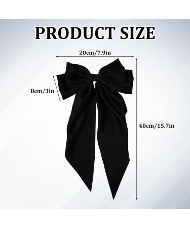 Black Hair Bow Big Hair Bows for Women Solid Color Bow Hair Clips with Long Ribbon French Black Bow Hair Clip Soft Satin Silky Hair Bows Cute Gifts for Women Girls (Black) - Buy Online on GoSupps.com