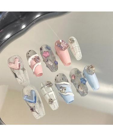 Fake nails manicure patches nail piercing and manual nail piercing patches(Size:XS)