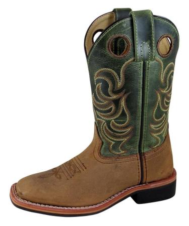 Smoky Mountain Boots | Jesse Series | Youth Western Boot | Square Toe | Genuine Leather | Rubber Sole & Block Heel | Leather Upper & Man-Made Lining Brown Distress/Green Crackle 9.5 Little Kid
