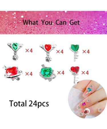 24pcs 3D Heart Zepter Zircon Nail Charms - Shiny Rhinestones & Flatback Diamonds for DIY Nail Art & Wedding Decor - Buy Online on GoSupps.com