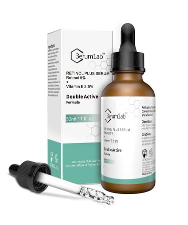 Retinol Serum High Strength for Face and Skin, Unique Double Active Ingredients of 5% Retinol & 2.5% Vitamin E, Outstanding Synthetic Effect to Reduce Wrinkle, and Dark Circle (Retinol Serum) 1.01 Fl Oz (Pack of 1)