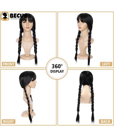 BECUS Long Braid Wigs for Women Long Black Braided Wig with Fringe Cosplay Costume Party Wigs for Family A- Wednesday Black - Buy Online on GoSupps.com