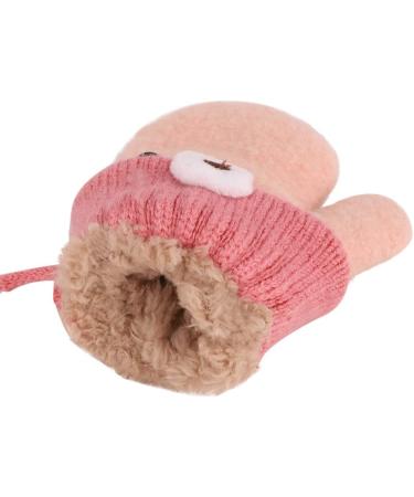 Toddler Kids Winter Warm Plush Knitted Gloves with String | 1-3Yrs | Pink/Bear - Buy Online on GoSupps.com