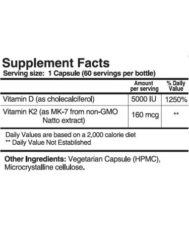 BodyManual Vitamin D3 (5,000 IU) + K2 (MK-7 160 mcg) | Immune & Cardiovascular Support | Brain Health | Bones & Teeth | 60 Easy Swallow Capsules - Buy Online on GoSupps.com