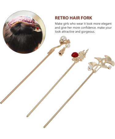 LALAFINA Pins Sticks Pin Handmade Women Traditional Forks Stick Girls Fork Head Bride Accessory Decorative Long Chopsticks Accessories Chinese Pearl Making Bun Styling Alloy Beaded Golden - Buy Online on GoSupps.com