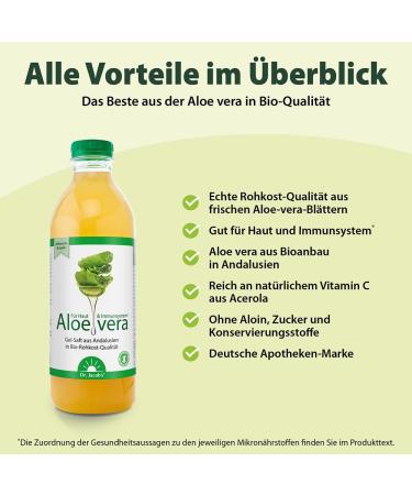Dr. Jacob's Aloe Vera Gel Juice Bio 1L | Natural Vitamin C from Acerola | Sugar-Free & Preservative-Free | Raw Food Quality | Organic & Certified - Buy Online on GoSupps.com