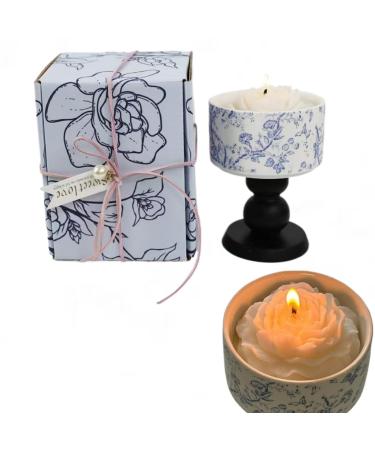Blue and white porcelain Candles Rose Flower Shaped Scented Candles Candles for Home Scented Natural Soy Candles Luxury Candle Gifts for Women Natural Aromatherapy Candles for Relaxation Bl rose Black