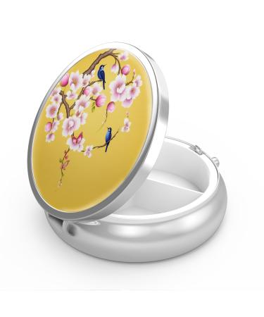 Pill dose 3 compartments Medicine Pill can portable pill box for bag or wallet Pillendose decorative metal medicine vitamin organizer Unique gift (peach blossom) 24-Peach Blossom 1 piece