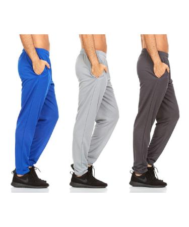 DARESAY Active Pants for Men- Quick-Dry Joggers with Two Side Pockets, Athletic, Casual, Active Clothes for Men, 3-Pack. Medium Royal/Charcoal Grey/Silver 3-pack