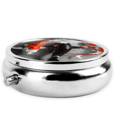 Three Koi Carp Portable Metal Pill Box - Round Mini 3-Compartment Design for Small Pills | Travel Essential | Black - Buy Online on GoSupps.com