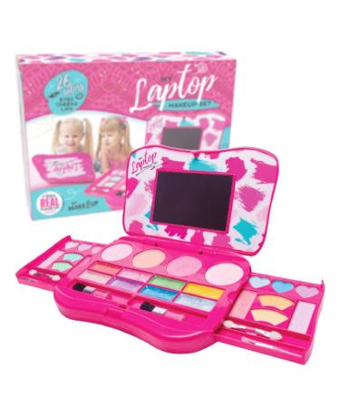 MAKE IT UP - My First Makeup Set for 5+ Year Old Young Girls (Laptop Design) - Integrated Foldable Makeup Palette with Mirror & Secure Closing - Easily Washable, Non-Toxic - Safety Tested - Pink
