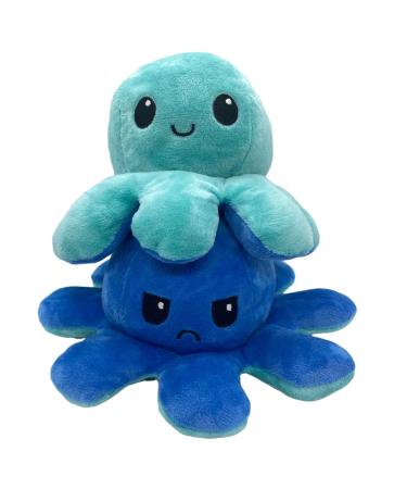 XEANCO Octopus Plushie Double-Sided Flip Reversible Octopus Plush Soft Stuffed Octopus Plush for Girls Boys Kids Friends Emotion Octopus Perfect for Playing & Expressing Mood Sea Green Blue)