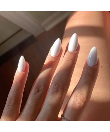 Modelones 32Pcs White Press on Nails Almond Upgrade Short Almond Fake Nails Reusable Nail Kit with Nail Glue Adhesive Tabs Mini Nail File Nails Press Ons 16 Sizes A1-White