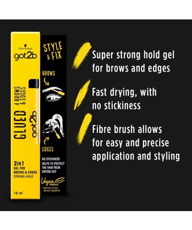 Schwarzkopf got2b Glued for Brows & Edges 2 in 1 Wand Gel - 72hr Hold, Vegan, Silicone & Alcohol Free - 16ml - Buy Online on GoSupps.com