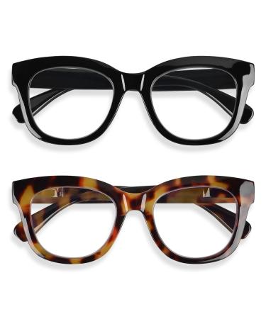 Areyeth 2 Pairs Oversized Retro Reading Glasses for Women Oprah Style Large Blue Light Blocking Readers(2.50X) Black+yellow Tortoise 2.5 x