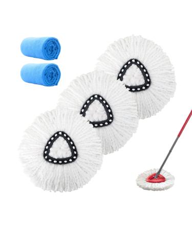 3 Pack Microfiber Mop Replacement Heads Spin Mop Refills Easy Cleaning Mop Head Replacement Includes 2 Extra Microfiber Cloths